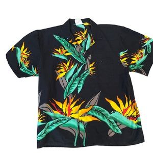 Mens vintage 90s Newport Blue tropical print Hawaiian button up shirt large